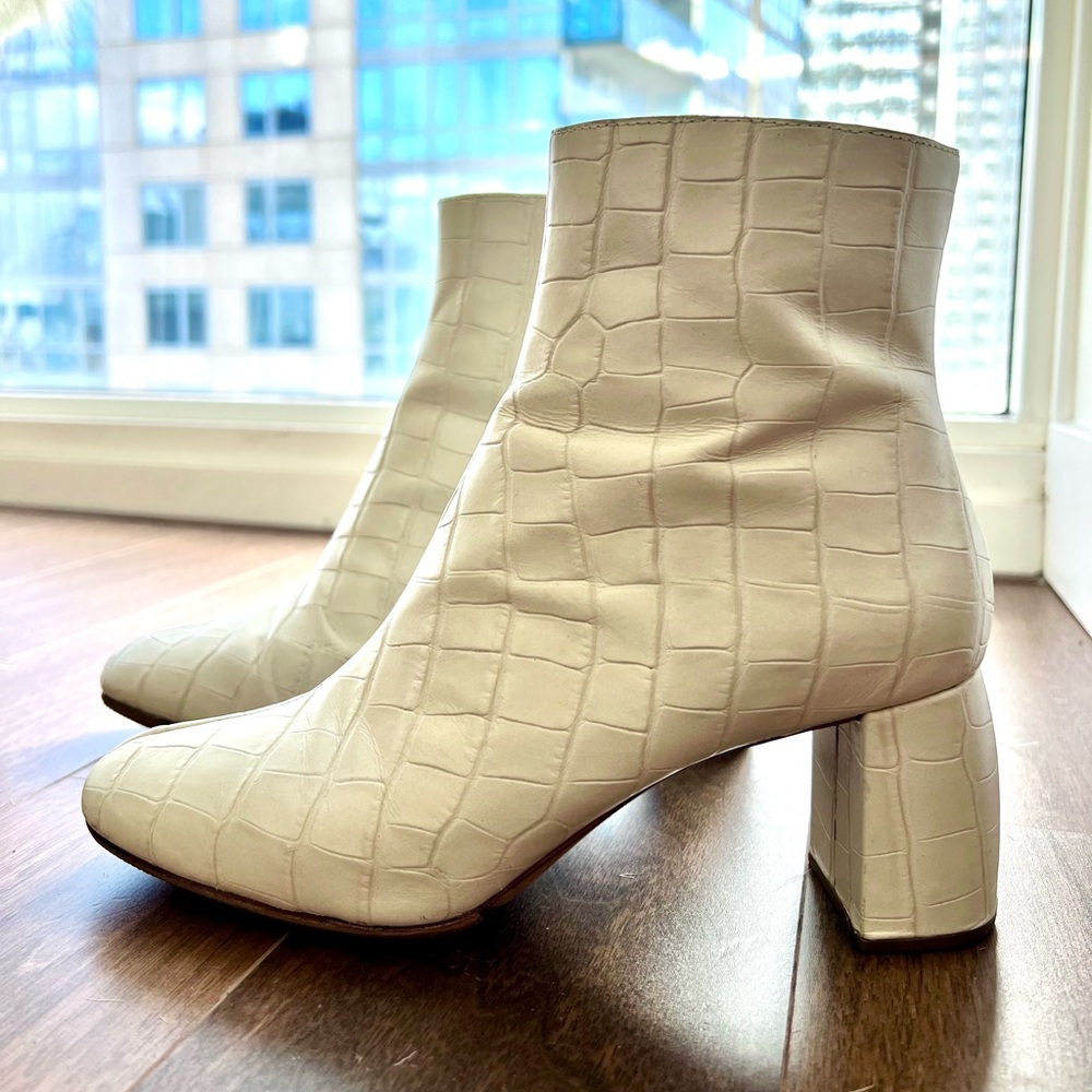 Loeffler Randall croc leather Ecru booties